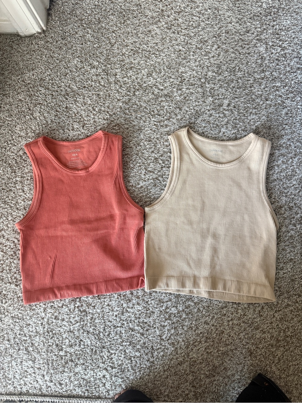 Ribbed Tank Top Set - Coral & Cream